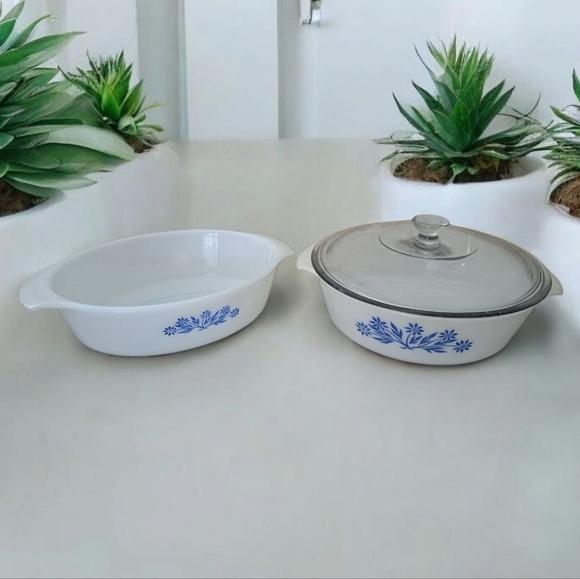 Fire King Other - Vintage Fire King Cornflower Casserole Dish White and Blue Cookware Set 3 Pcs
